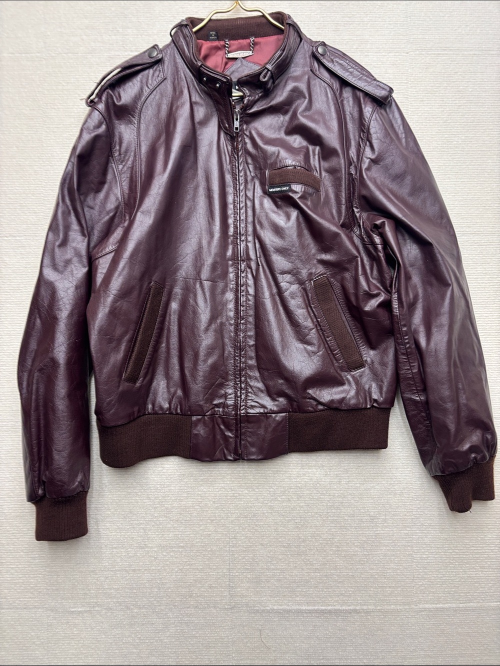 Members Only | 44 Men's Burgundy Leather Bomber Jacket